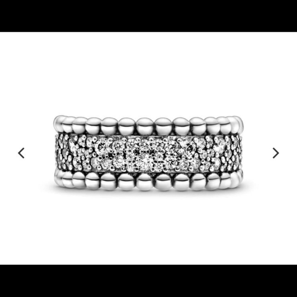 Pandora 925 Silver Retired Beaded Pave Band Ring US 8 198676C01